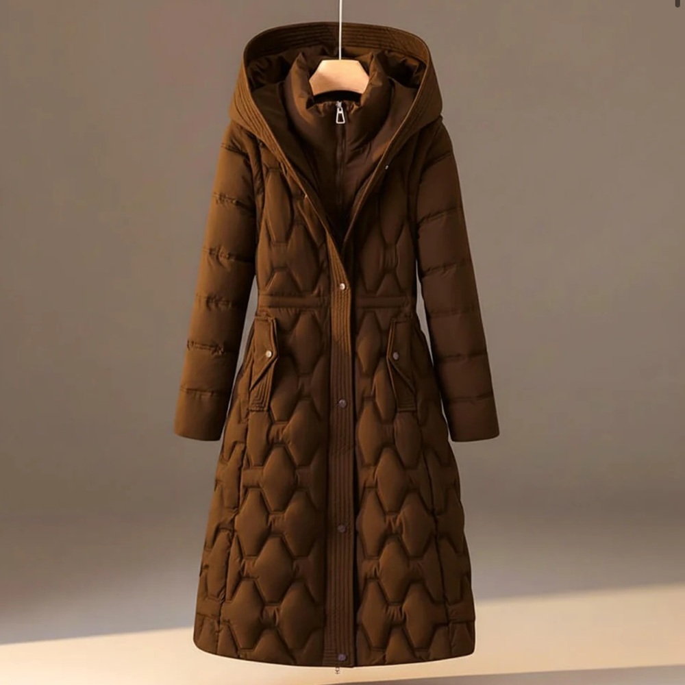 York Miller Women's Brown Quilted Hooded Coat